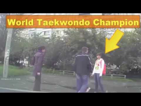 გოგო დააგდებს ბიჭს ერთი დარტყმით