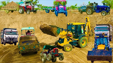 Tractor JCB Machine on Swaraj 963 FE Loading Mud in Trolley Eicher 485 Sonalika 60 Rx #jcb #jcbvideo