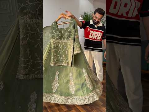 Beautiful Olive Green color Embroidery Bids work Lehenga for Wedding Function