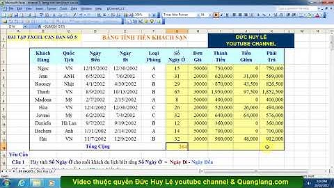 Bài tập Excel cơ bản 5   Quản lý thuê phòng khách sạn