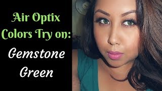 Air Optix Colors Try on: Gemstone Green on Dark Brown Eyes HD - MaryMelzTV