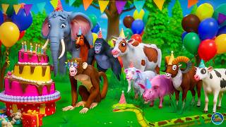 Monkey's Magical Jungle Birthday Bash  Animals Enjoying the Cake Party | Cow Elephant Pig Cartoons