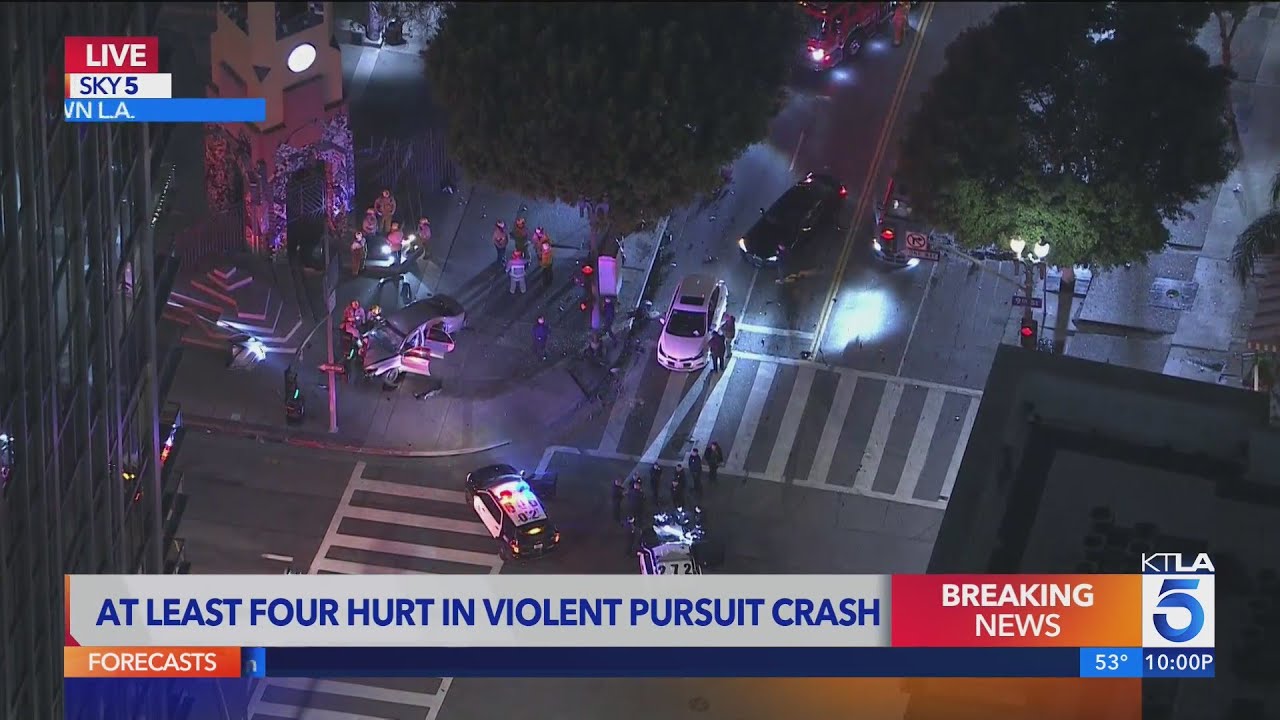 4 injured after pursuit ends with crash in downtown L.A. - YouTube