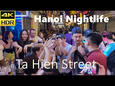 4K HDR | Nightlife of Ta Hien Beer Street Hanoi | VietNam Walk Tour 2023 - With Captions
