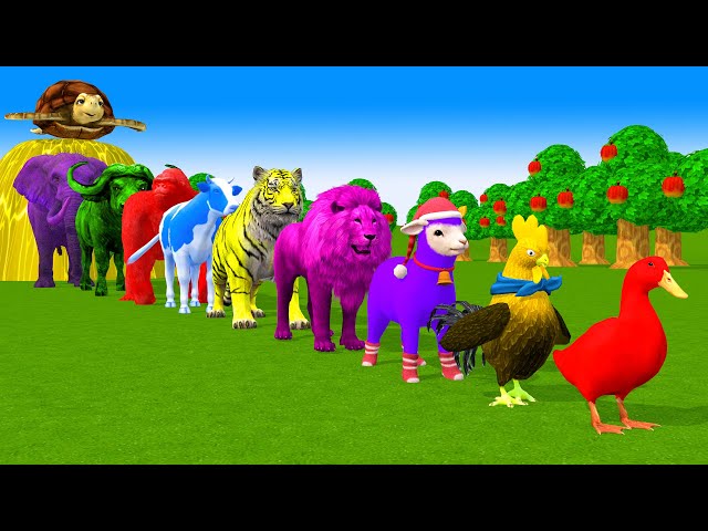 Paint & Animals Duck, Cow, Gorilla, Lion, chicken, Elephant, Fountain Crossing Turtle Cartoon Game class=