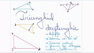 Triunghiul dreptunghic, teorema 30 60 90, teorema medianei, teorema lui Pitagora si reciproca, arie