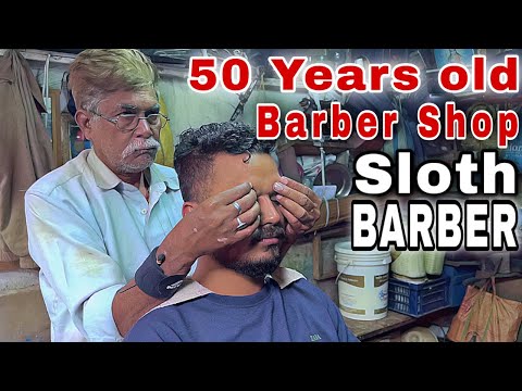 Head Massage in 50 years old barber shop by sloth barber - ASMR Indian barber & massage
