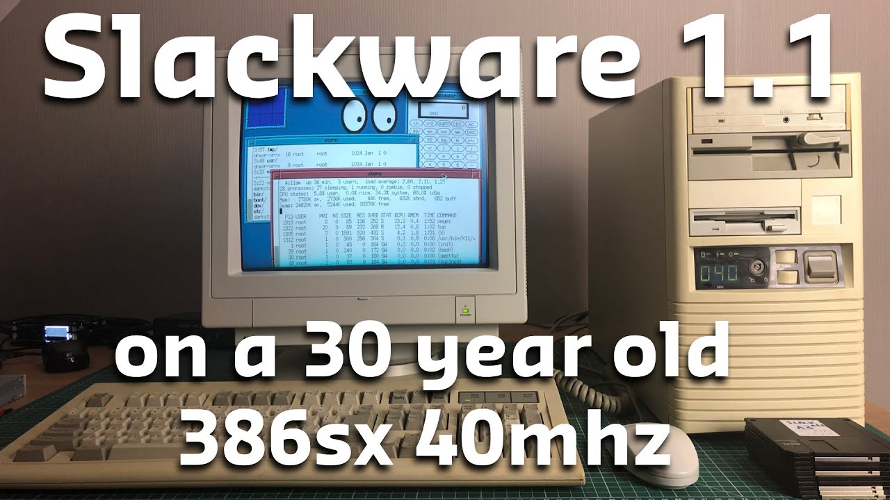 Slackware Linux on a 386sx40 - YouTube