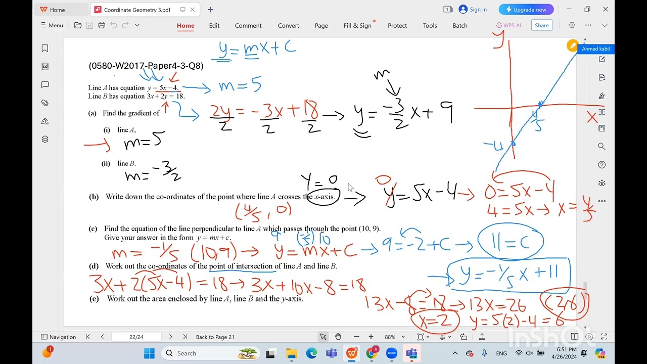 Coordinate geometry, 0580,W2017,Paper4,3,Q8