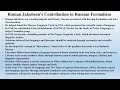 Roman Jakobson’s Contribution to Russian Formalism