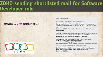 Zoho sending shortlisted mail for software developer role | interview date 21 October 2023 #zoho