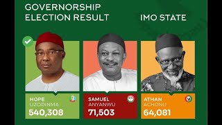 Watch the historic moment as INEC declares Hope Uzodimma Winner of Imo State Governorship Election