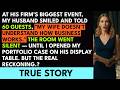 I Exposed My Husband's Fraud at His Own Firm's Event – Then Came the Reckoning