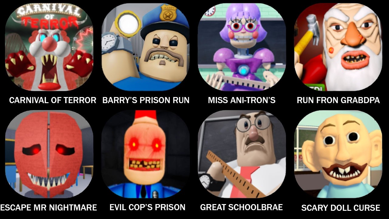 ESCAPE THE CARNIVAL OF TERROR OBBY!, BARRY'S PRISON RUN! (OBBY), ESCAPE MISS ANI-TRON'S DETENTION!