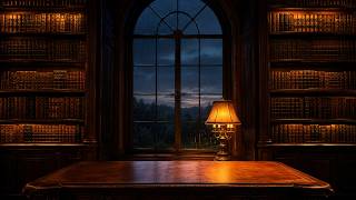 8 HOURS Misty Twilight Library Window | Soft Piano, Vintage Lamp & Gentle Rain for Deep Reading screenshot 5