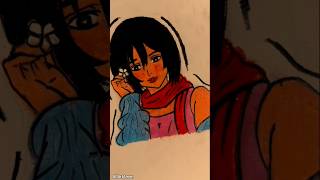 Mikasa drawing from aot with oil pastels medium #trending #shots #viral #animeeart