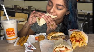 ASMR EATING BURGER KING MEAL IN BURGER KING RESTAURANT WHILE A PERSON ASK ME FOR MY FRIES**