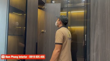 Tủ áo MDF kết hợp cánh kính, đèn led cảm ứng