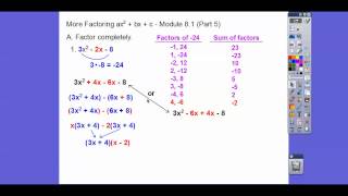 More Factoring ax(squared) + bx + c - Module 8.1 (Part 5)
