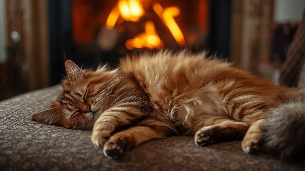 Music to Relax My Cat 😺 Soothing Cat Sleep Music with Fireplace Ambience