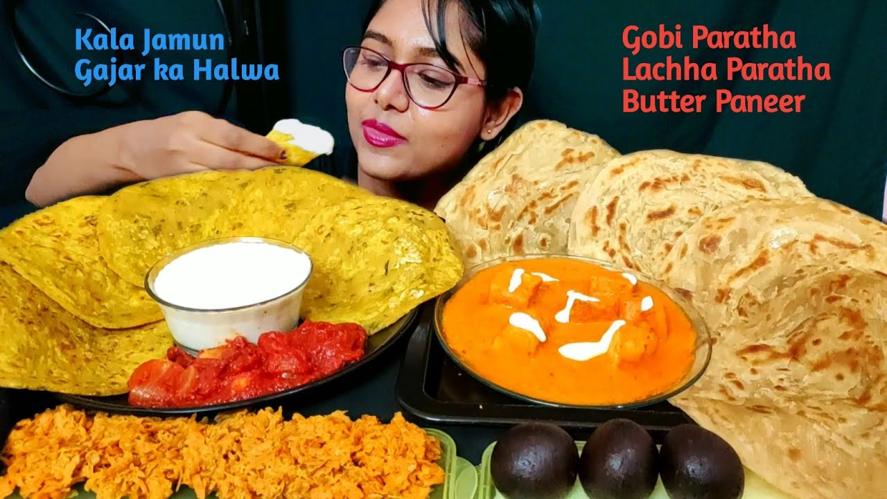 Eating Gobi Paratha, Onion Achar, Lachha Paratha, Butter Paneer | Big Bites | Eating Paratha