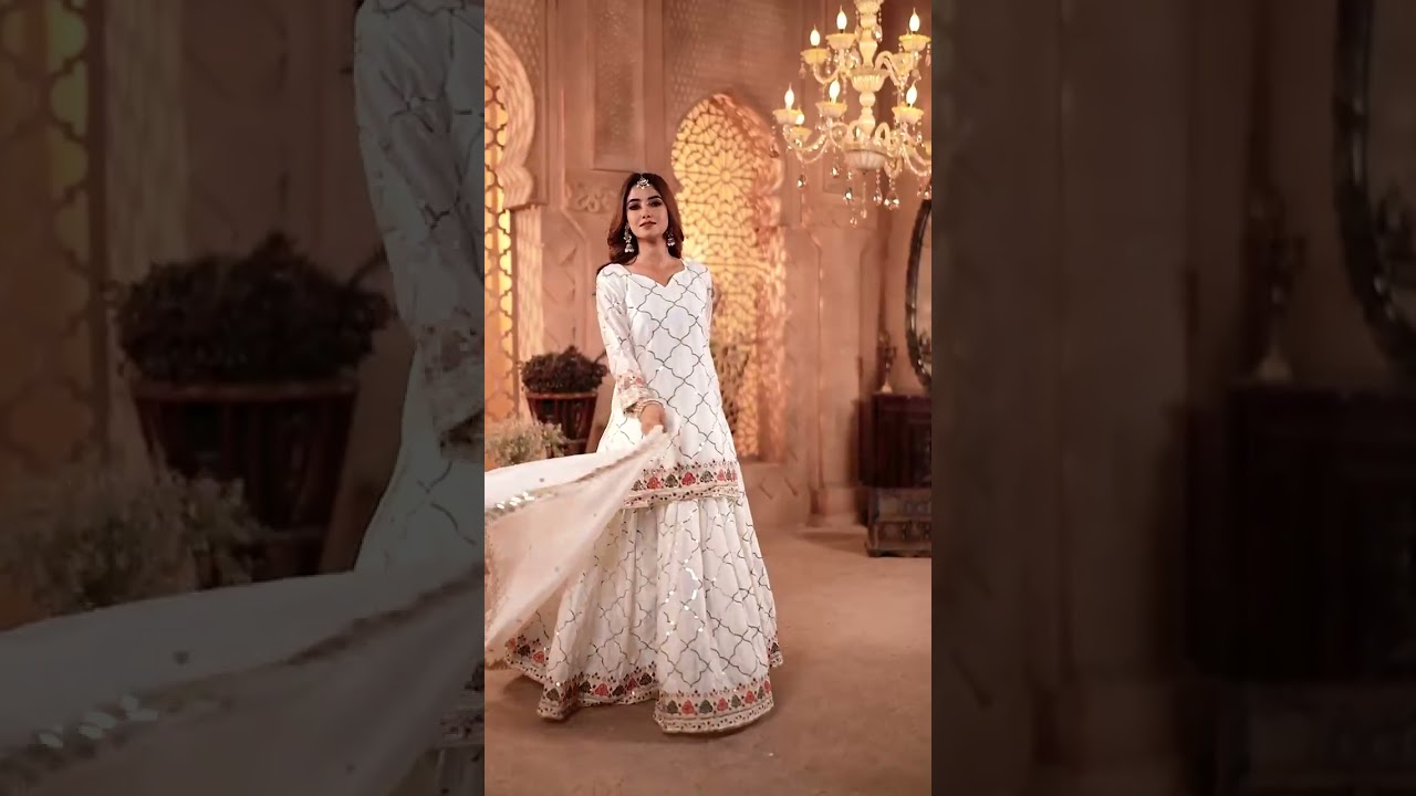 White Sequins Embroidered Suit – Pakistani Style Palazzo Set