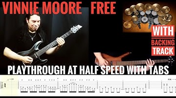 Vinnie Moore "Free" transcription played at half speed with tabs and backing track