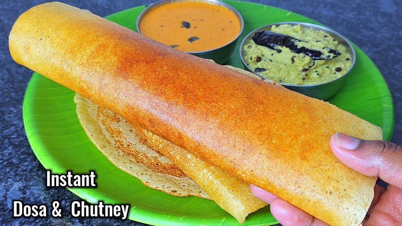 దోసెపిండి లేనప్పుడు కూడా చకచక పిండి కలిపి ఫటఫట క్రిస్పీదోసె & చట్నీ చేశారో😋 Instant dosa & chutney