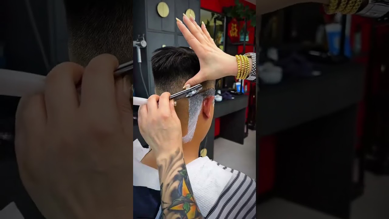 💈HEAD SHAVING & Get a haircut with a straight razor!#barbershop #barber