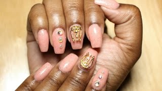 nails acrylic short square glitter overlay