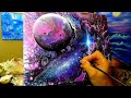 Beyond the sun acrylic galaxy pour painting with stars and planet stepbystep