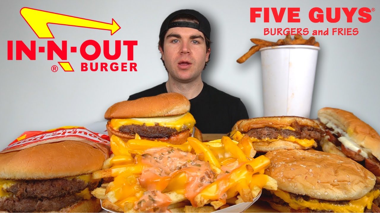 IN-N-OUT и FIVE GUYS MUKBANG Бургеры в стиле «Звери», хот-доги, картофель фри в стиле «Звери», ка...
