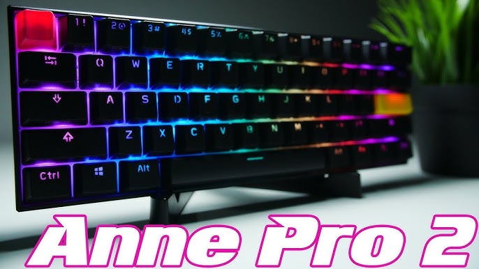  CORN Anne Pro 2 Mechanical Gaming Keyboard 60% True RGB Backlit  - Wired/Wireless Bluetooth 5.0 PBT Type-c Up to 8 Hours Extended Battery  Life, Full Keys Programmable (Cherry Mx Red, Black) 