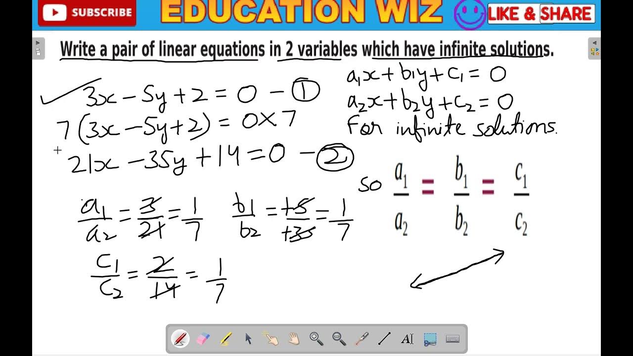 Write a pair of linear equations in two variables which have infinite