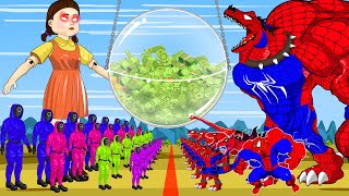ALL BIG SPIDER DINOSAURS T-REX VS SQUID GAME The Challenge 2: Superhero Dinosaurs in Jurassic World