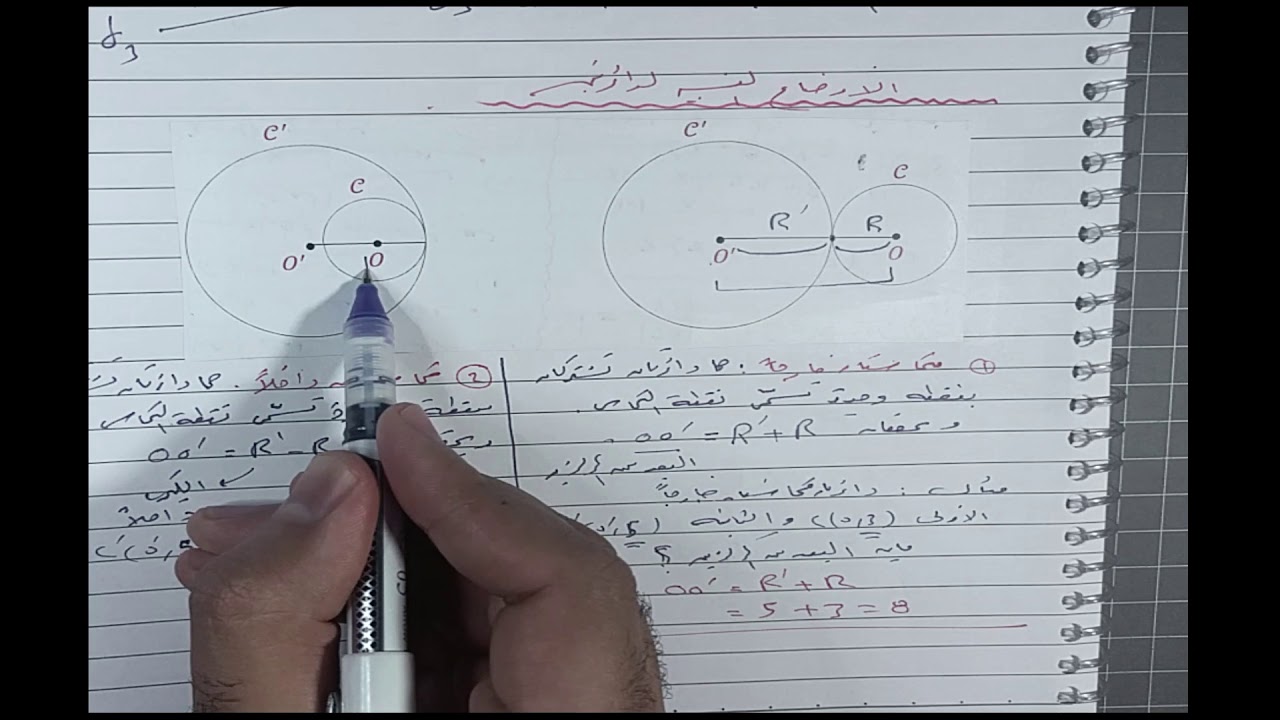 الدرس 15: ( الأوضاع النسبية لمستقيم ودائرة - لدائرتين - تاسع )