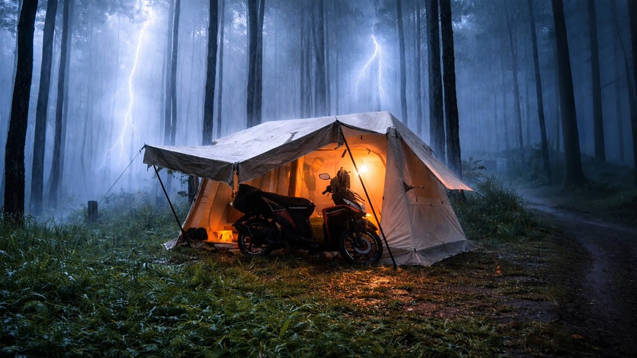Кемпинг под ливнем и грозой ⛈️ | Атмосфера одиночной палатки для глубокого расслабления