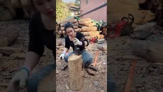 Hand-chopping wood
