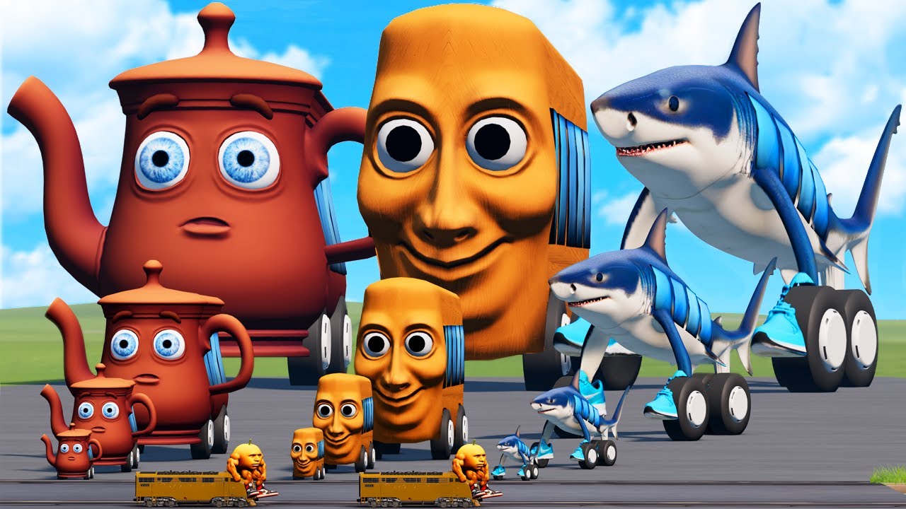 Big & Small Tung Tung Sahur Bus vs Tralalero Tralala Bus vs Ta Ta Ta Sahur Bus v Trains BeamNG.Drive