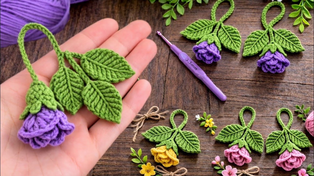 Tiny & Adorable! 🌸 3 Leaf Crochet Flower Keychain Idea