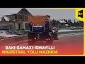 Bakı-Şamaxı-İsmayıllı magistral yolu, buz bağlamış əraziyə duz-qum səpilir