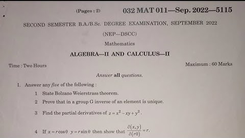 Mathematics Bsc 2nd Semester NEP Degree Question Paper Year 2022 Karnataka of Dharwad University