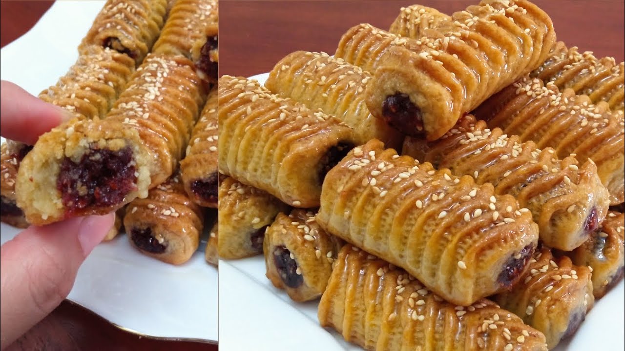 أصابع التمر المعسلة 🌴بالسمسم 🥰 من أروع ما جربت👌ترافق الشاي 👍