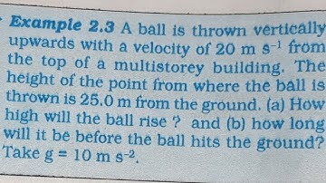 A ball is thrown vertically upwards with a velocity of 20 ms from the top of a multistorey building.