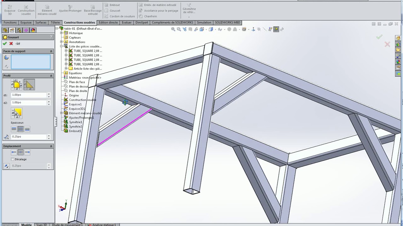 Mécano soudé, Solidworks, table