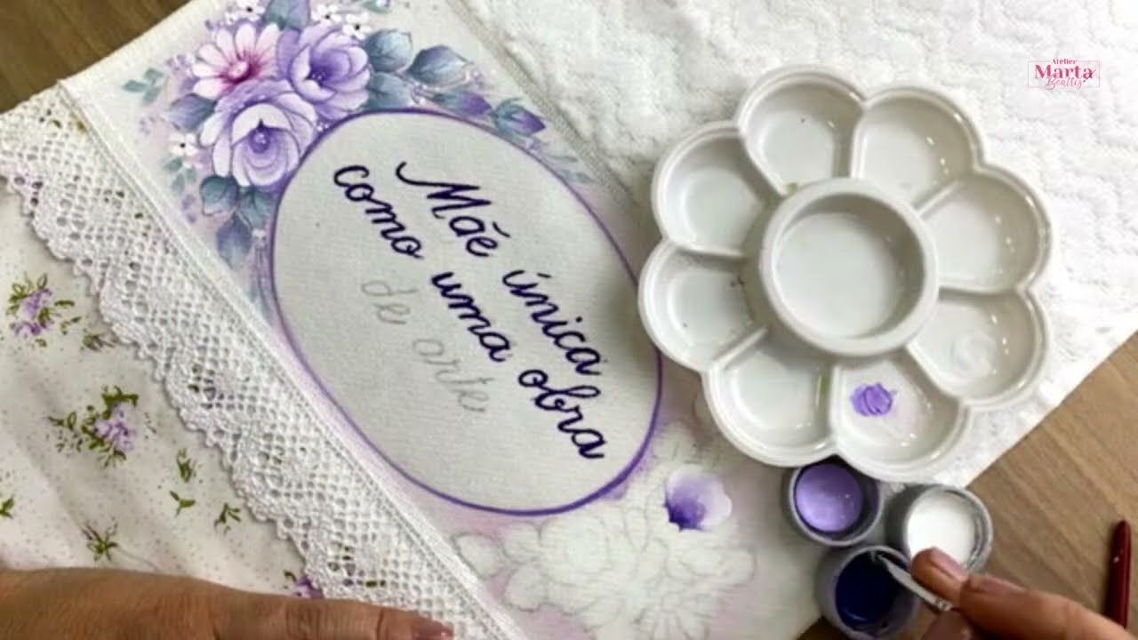 Como Pintar Toalhinha de mão com Rosas- Aquecimento Dia das Mães- Café com arte 