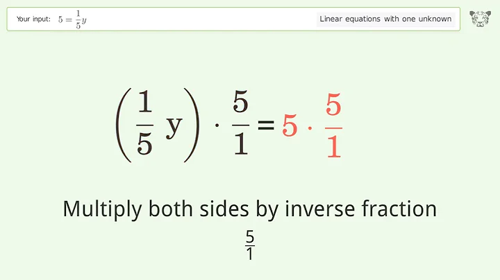 Linear equation with one unknown: Solve 5=1/5y step-by-step solution