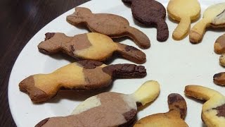 100円の型とミックス粉で作る三毛猫クッキーの作り方　How to make a Tortoiseshell cat cookies