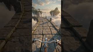 Chasing sunsets where the roads float. #pov #cycling #surrealart #fantasyworld #dreamcore #shorts