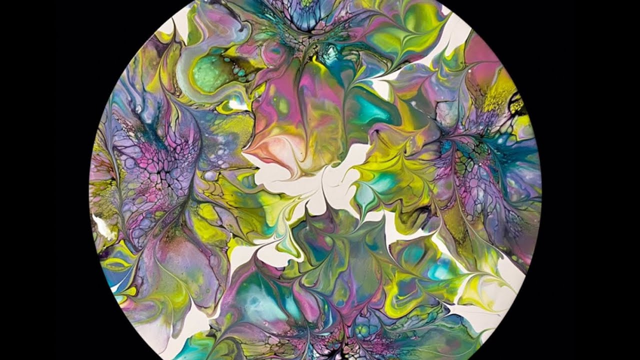 (886) Modified Blooms, on a Round, Acrylic Paint Pouring - YouTube